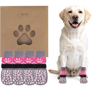 KOOLTAIL Dog Socks Shoes for Hot Pavement, Breathable & Warm Winter Dog Booties to Prevent Licking Paws for Small Medium Large Senior Dogs,Non Slip Grippy Pet Boots & Paw Protectors for Hardwood Floor (Small(4 Pack), Pink+Grey)