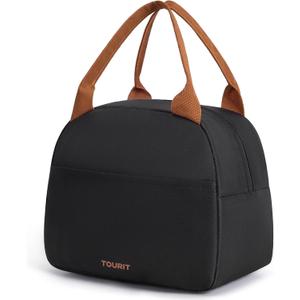 TOURIT Womens Insulated Lunch Bag Thermal Reusable Tote for Work Picnic, (Dark Black)