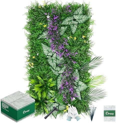 Grooy 40''×20'' Artificial Grass Wall, 6PCS Boxwood Panels, Greenery Backdrop Wall Panels with UV-Anti, Faux Green Grass Plant Wall Panels for Indoor Outdoor Decor and Fence Covering Privacy
