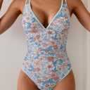 B2prity Women's V Neck One Piece Swimsuit Tummy Control Slimming Bathing Suit Double Straps Crisscross Back Swimwear (XXL)