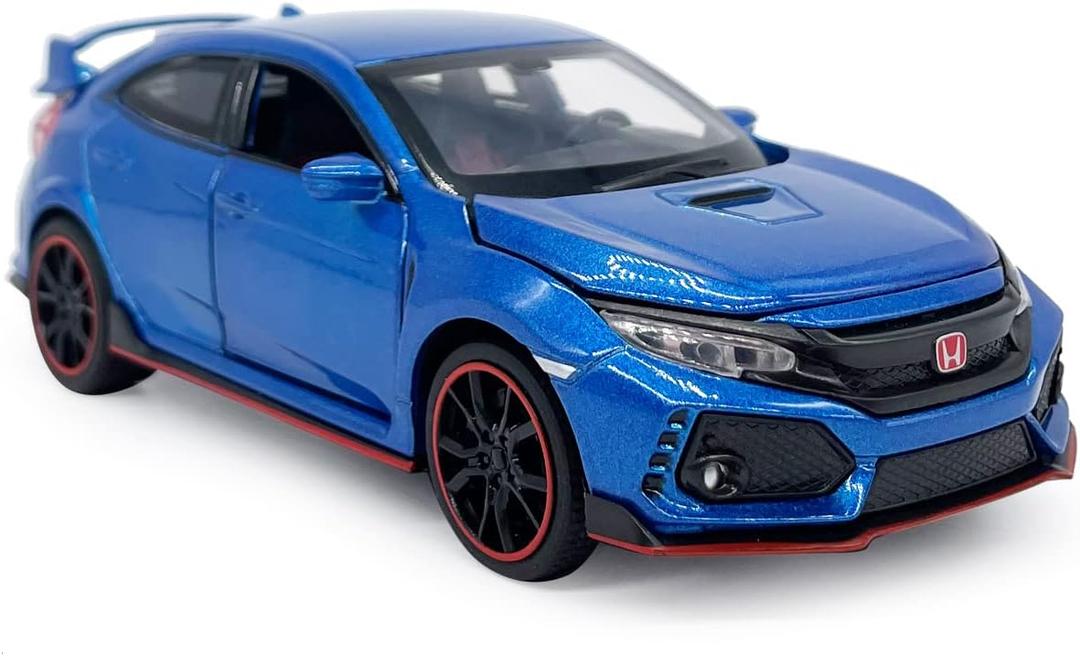 2017 Civic Type R Model Car Hatchback Sports Diecast Toy Cars 1/32 Scale Metal Pull Back Children's Die-cast Vehicles, Doors Open Light Sound, Boys Toys Kids Gifts Collection for Men, Blue