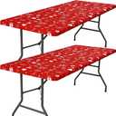 Smiry 2 Pack Rectangle Christmas Table Cloth, Waterproof Elastic Fitted Tablecloths, Washable Polyester Rectangular Patio Table Cover for Christmas Dinner (Snowflower, 30"x96")