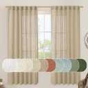 LAMIT Linen Blended Curtains for Bedroom, Faux Linen Textured Light Filtering Drapes Back Tab and Rod Pocket Boho Burlap Panels for Farmhouse/Living Room, 2 Panels, 52 x 72 Inch, Brown