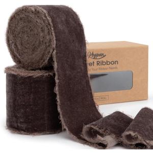 Keypan Brown Velvet Ribbon 2-1/2 Inch x 6 Yd Handmade Frayed Vintage Wide Ribbons for Christmas Tree Home Decor Wreath Craft Ornaments Gift Wrapping