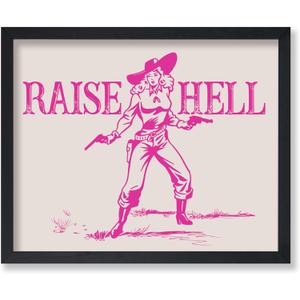 Poster Master Raise Hell Print - Retro Pink Cowgirl Poster - Wild West Art - Western Wall Design - Gift for Men & Women - Trendy Decor for Office, Dorm or Living Room - 8x10 Unframed Wall Art