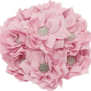 PATIKIL 3.5" Chiffon Flowers, 10 Pcs Fabric Flowers Rhinestone Pearl Sewing Fabric Appliques for Crafts Sewing Dresses DIY Clothing Headbands Wedding Party Decoration, Pink