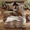 Monbix Queen Comforter Set - 7 Pieces Cationic Dyeing Brown Bed in a Bag Queen Bedding Sets with Comforter, Sheets, Pillowcases & Shams, Reversible Bedding Comforters Sets