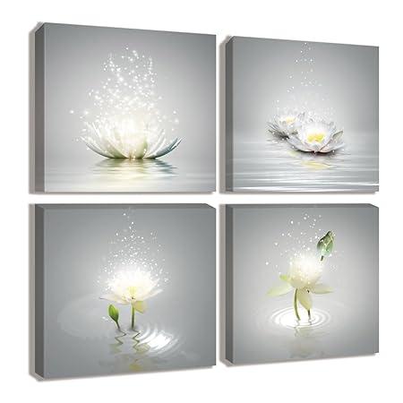 Lotus Floral Canvas Prints Art Zen Office Decor Wall Art Meditation Pictures Modern Artwork Painting Framed Home Decor (B, 20X20inch)