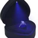 Luxury LED Lighted Engagement Ring Box - Heart Shaped Elegant Black Ring Case for Wedding Rings, Perfect for Proposal, Anniversary, Ceremony, and Gift Giving