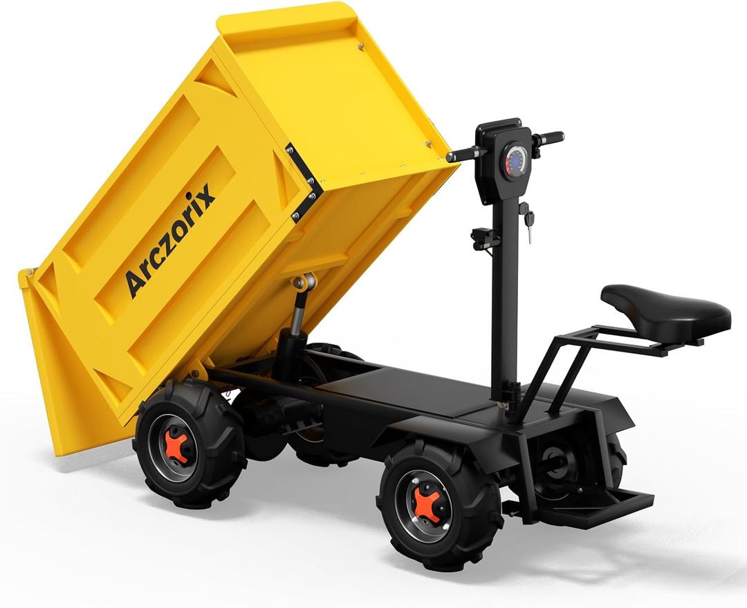 Automatic Dumping Square Wheelbarrow Utility Cart 60V 20A 2000W Capacity 2205Lbs with One-Key Lifting and Lowering Dumper & All-Terrain Wheels, Material Hauler, Electric Wagon