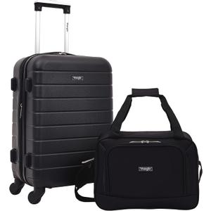 Wrangler Smart Luggage Set with Cup Holder, USB Port and Phone Holder, Black, 2 Piece Set