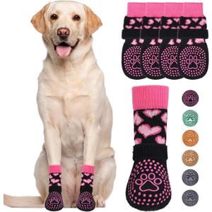 KOOLTAIL Valentines Dog Socks Shoes Costume to Prevent Licking Paws, Winter Dog Boots & Paw Protector for Hardwood Floors Anti Slip,Traction Control Grip Booties for Small Medium Large Senior Dogs, SM (Heart Rose Pink)