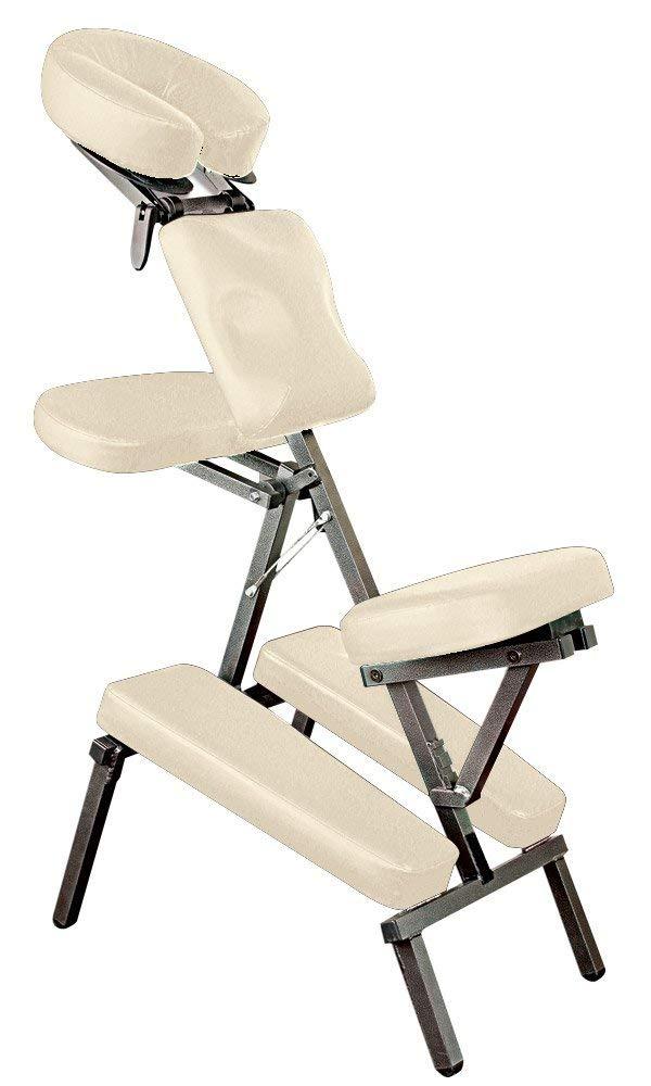 NRG Grasshopper Portable Massage Chair - Fully Adjustable Seat, Chest Pad, Head Cradle and Arm Supports - Lightweight Chair, Compacts for Easy Transport - Carrying Case Included - Color: Cream