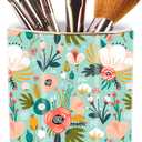 Jwest Pen Holder, Makeup Brush Holder Ceramic Shiny Gold Floral Pattern Pencil Cup for Girls Kids Women Durable Stand Desk Organizer Storage Gift for Office, Classroom, Home Mint Flowers