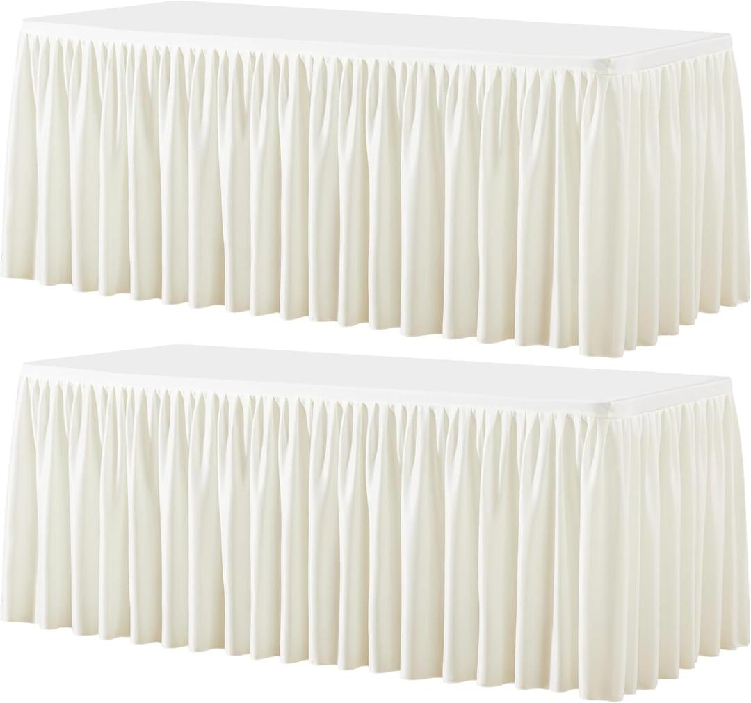 Wish Care 2 Pack Cream Rectangle Table Clothes for 4 Foot Tables, Polyester Fitted Tablecloths 4ft Stretch Table Cover for Wedding, Birthday, Parties, Trade Show, Craft Show