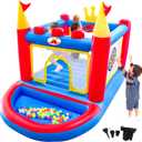 WELLFUNTIME Inflatable Bounce House with Blower, PVC Bouncer for Kids Ages 3-8, Indoor and Outdoor Bouncy Playhouse, Jumping Castle with Pump, Ball Pit, Ringtoss and Target Game, Bouncer for 3 Kids, 70 inches x 65 inches x 98 inches