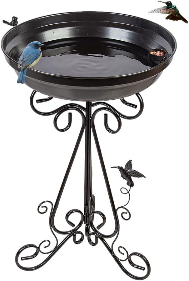DREAMSOUL 18 inch Large Bird Bath with Stand, 4 inch Deep Bird Baths for Outdoors, Metal Birdbaths for The Garden Yard Patio Decor (Coffee) DREAMSOUL 18 inch Large Bird Bath with Stand, 4 inch Deep Bird Baths for Outdoors, Metal Birdbaths for The Garden Yard Patio Decor (Coffee)