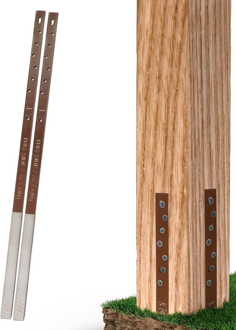 Pack of 2 Easy Fence Post Repair Kit (to Fix 1 Broken Wood Post), Quick and Simple to Install, Effective, Durable Steel Stakes