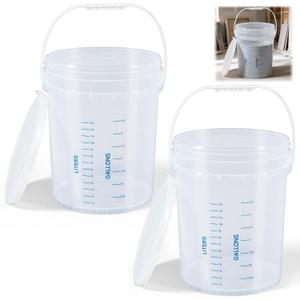 Lounsweer 2 Pack 5 Gallon Clear Bucket with Lid Handle, Round, White