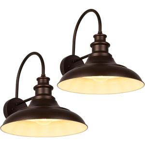 Outdoor Barn Light Fixtures, 16 Inch Large Dome Farmhouse Exterior Wall Mount Lights, Rustic Wall Sconces Indoor Wall Lighting, Industrial Bronze White Lanterns for Porch, 2 Pack