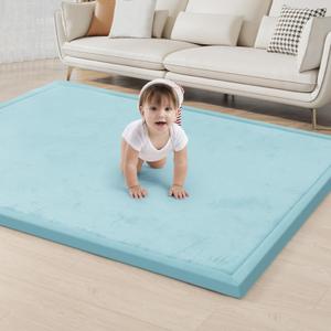 ACOMOPACK Baby Play Mat for Floor 1.3" Thick Memory Foam Play Mat 59"71" Tummy Time Crawling with Non-slip Bottom for Living Room,Nursery,Soft Velvet Playpen Mats for Kids,InfantsLight Blue