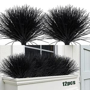 RECUTMS Fake Black Plants,Artificial Grass Fake Plants Outdoor Plants UV Resistant Greenery Stems Fake Grass Halloween Plants for Window Garden Patio Pathway Front Porch Halloween Décor 12Pcs(Black)