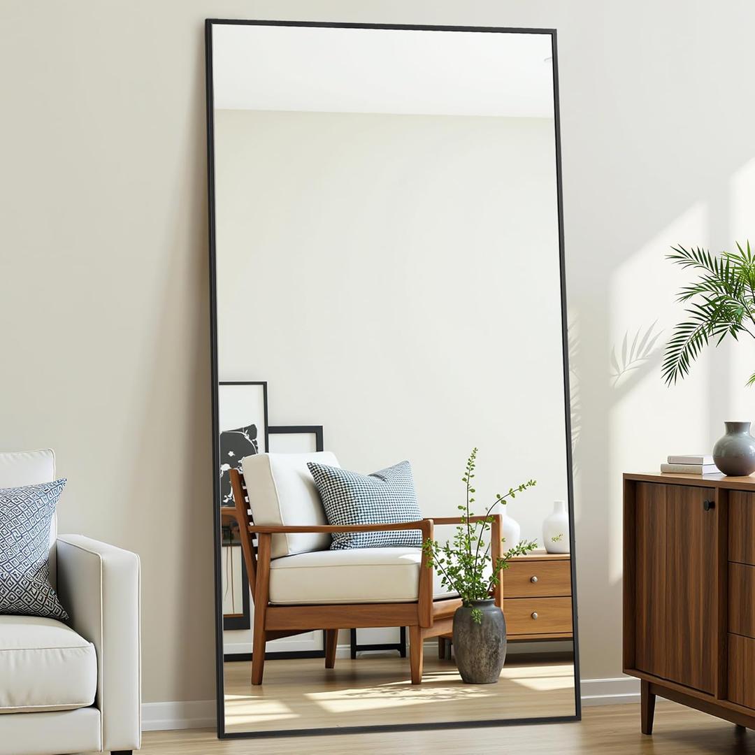 Antok Mirror Full Length, 71"x28" Big Floor Mirror, Oversized Full Body Mirrors with Stand for Bedroom, Living Room Cloakroom, Black, Rect Corner Style