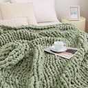Admitrack Chunky Knit Blanket Throw, 100% Hand Knit Chenille Throw Blanket for Sofa & Home Decor, Soft and Cozy Knitted Throw Blankets (Sage Green, 51"x63")