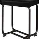 BEWISHOME Black Vanity Stool, Leather Vanity Stool, Small Stool Chair for Vanity, Square Ottoman Foot Stool, Makeup Vanity Chairs with Thick Padded Seat for Small Spaces, Bathroom, Bedroom, Entryway
