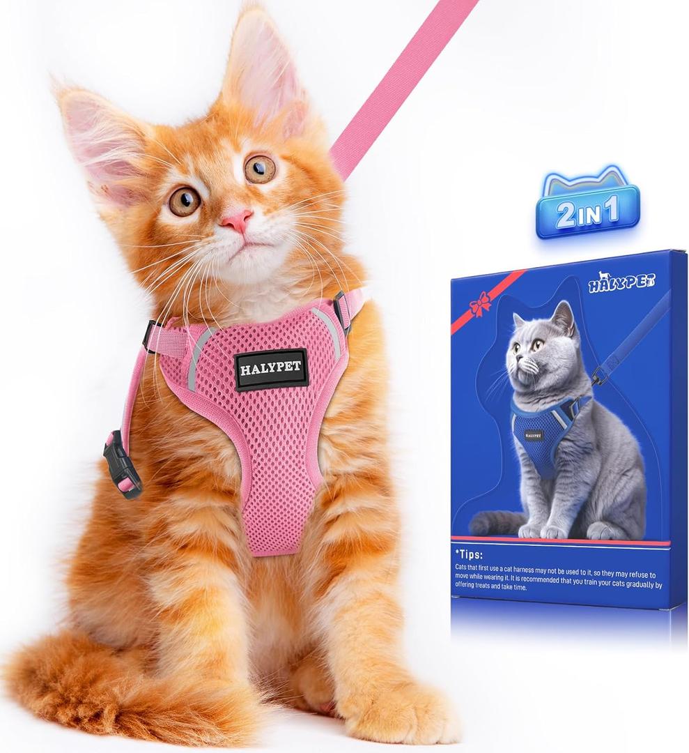 Halypet Cat Harness and Leash Set [ MAX Safety Third Generation ] Escape Proof Soft Adjustable Cat Leash Breathable Comfortable Vest Easy to Wear Kitten Harness for Outdoor Walking (X-Small (4-6lb), H200 Pro Pink)