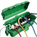 Flemoon Medium Outdoor Electrical Box (11.5x5.2x4 inch), IP54 Waterproof Extension Cord Cover w/6 Cable Entry Ports, Weatherproof Connection Box for Power Strip, Timer, Plug, Holiday Lights, Green