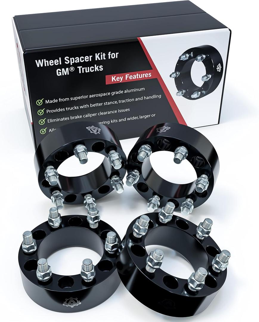 6x5.5 Wheel Spacers 2 Inch, Set of 4-6 Lug 50mm Wheel Centric Adapter - Fits Chevy, GMC & Cadillac - 1999-2022 Silverado, Sierra, Avalanche, Tahoe & Suburban - 6x139.7mm Bolt Pattern, M14x1.5 Studs (2 Inches)