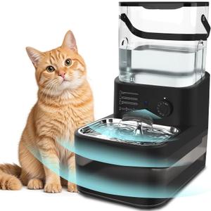 Filterless Cat Water Fountain 3L, Wireless Motion Sensor Cat Water Fountain with 4000mAh Battery, Stainless Steel Cat Bowls, Water Fountain Separate Tanks, Quiet Black