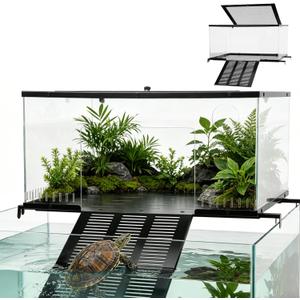 Brobear Above Tank Turtle Basking Platform 75 Gallons Acrylic Large Turtle Basking Platform, Fits 18-20" Wide Aquariums, Anti-Rust & Safe for Red-Eared Sliders, Easy to Install Escape-Proof Design