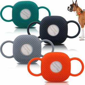 Dog Silicone Collar Holder for Samsung SmartTag/Smart Tag+Plus/Tile Mate, Companion of Finder Tracker Locator Case for Pet Cat Necklace Buddy, Android GPS Devices Accessories Secure Holder (3 Pack) (Black-Green-Orange)