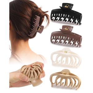 4 Pack Silicone Flexible Hair Claw Clips - Nonslip Large Bendable Soft Claw Clip for Women, Silicone Hair Clips Hair Accessories (Beige+Brown+Coffee+Black)