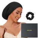 100% Mulberry Silk Bonnet for Sleeping Women Men, Real Silk Lined Sleep Cap with Adjustable Strap, Hair Wrap Slouchy Beanie for Curly Hair