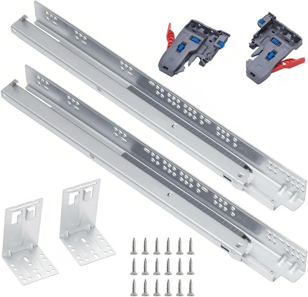 Undermount Drawer Slides 18 inch - 6 Pairs Soft Close Under Mount Full Extension Drawer Slide with Rear Mounting Brackets and Screws, face Frame or Frameless Application with 3D Adjustment Clips