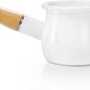 DEAYOU Enamel Milk Pot, 0.6 Quart Mini Butter Warmer Saucepan with Insulated Wooden Handle and Dual Pour Spout, Nonstick Small Soup Pot for Stove Top, Home, Kitchen, Cooking, Heating, Boiling, 18 Oz