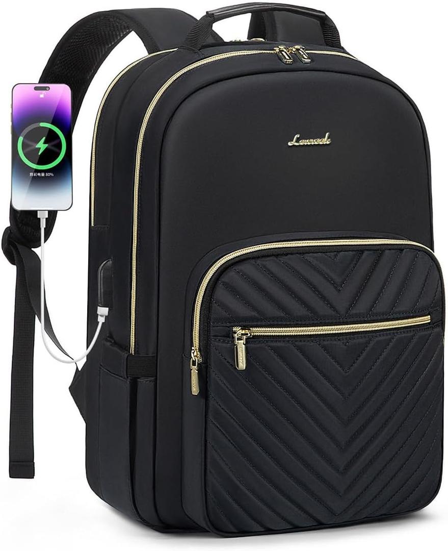 LOVEVOOK Laptop Backpack for Women 18.4 inch, Cute Womens Travel Backpack Purse, Professional Laptop Computer Bag, Waterproof Work Business College Teacher Bags Carry on Backpack with USB Port, Black