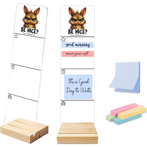 Sticky Note Holder, Monitor Memo Board, Acrylic Post It Note Holder with Wooden Base, Includes 200 Notes, Desk Organizer, Funny Bunny Quote “Be Nice? How About No”, 11.8 x 3.1 inches