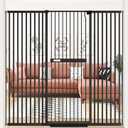 WAOWAO 61.02" Extra Tall Cat Pet Gate 58.85-64.96" Wide Pressure Mounted Walk Through Swing Auto Close Safety Black Metal Baby Toddler Kids Child Dog Pet Puppy Cat for Indoor Stairs,Doorways