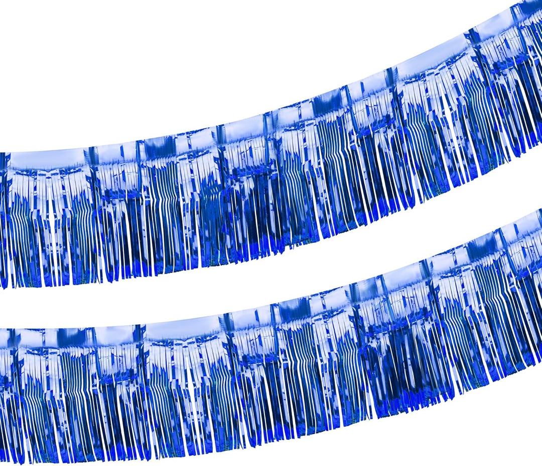 2 x 2 Pack Iridescent Fringe Float Curtain, Metallic Foil Fringe Garland Shiny Wall Hanging Drapes Tassel Foil Float for Parade Float Trailer, Outdoor Indoor Birthday Holiday Party Decoration (Royal Blue)
