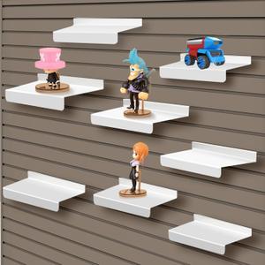 SNOGSWOG Shelves, Set of 8 - 4x10 Inch Slatwall Metal Shelves - White Flat Display for Storage and Organization, Wall-Mounted, Modern Style, Tiered Shelf, Durable