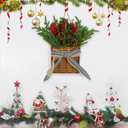 Christmas Door Hanger Basket Wreath, Artificial Hanging Basket Wreath for Front Door Norfolk Pine Wreathes with Red Berries & Pine Cones for Christmas Farmhouse Indoor Outdoor Decoration