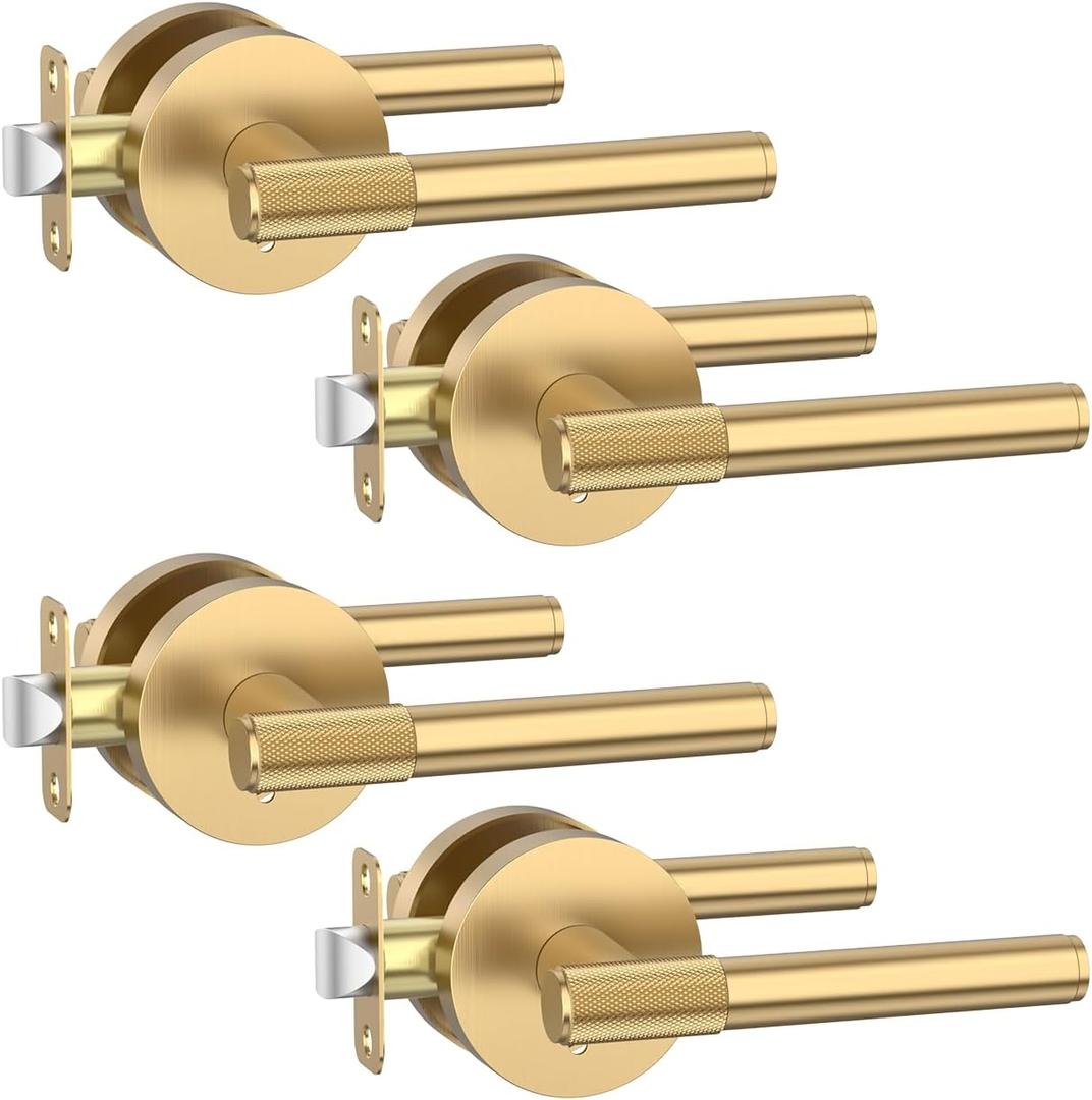 Asidrama 4 Pack Champagne Bronze Privacy Door Handles, Door Lever with Door Knobs Indoor for Bedroom or Bathroom, Heavy Duty Door Handles Interior with Locks for Left Right Sided Doors
