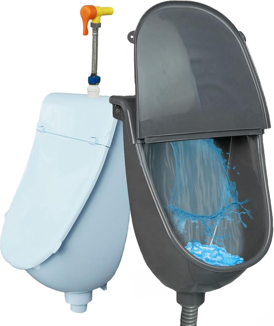 Wall Mounted Commercial Urinal With Hinged Cover Bathroom Washout Urinal for Men Plastic Urinals for Men Toilet Waterless Urinal Garage Urinal Urine Diverter Outdoor Urinal For Home Shed Backyard RV, Gray