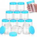 SATINIOR 12 Pack 16 oz Plastic Container Jars with Lids Round Clear Travel Cosmetic Container Slime Jars for Toiletries, Lotion, Cream, Ointments, Makeup, Rhinestone, Samples, Kitchen Storage(Blue)