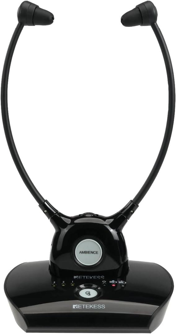 Retekess TA008 Tv Ears for Seniors, 2.4G Digital TV Headphones Wireless for Seniors, 30M, Dual Battery Combo, Independent Volume Adjustment for Left and Right Ears, for Hearing Lmpaired