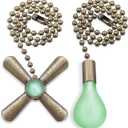 Black Ceiling Fan Pull Chain Set, 2Pack 3mm Diameter Beaded Fluorescent Decorative Pendant Extension, 12in Lighting & Fan Chain Extender with Connector Glow in The Dark(Black)